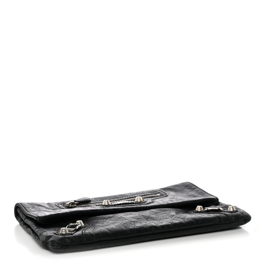 Agneau Giant 12 Silver Hardware Envelope Clutch Black