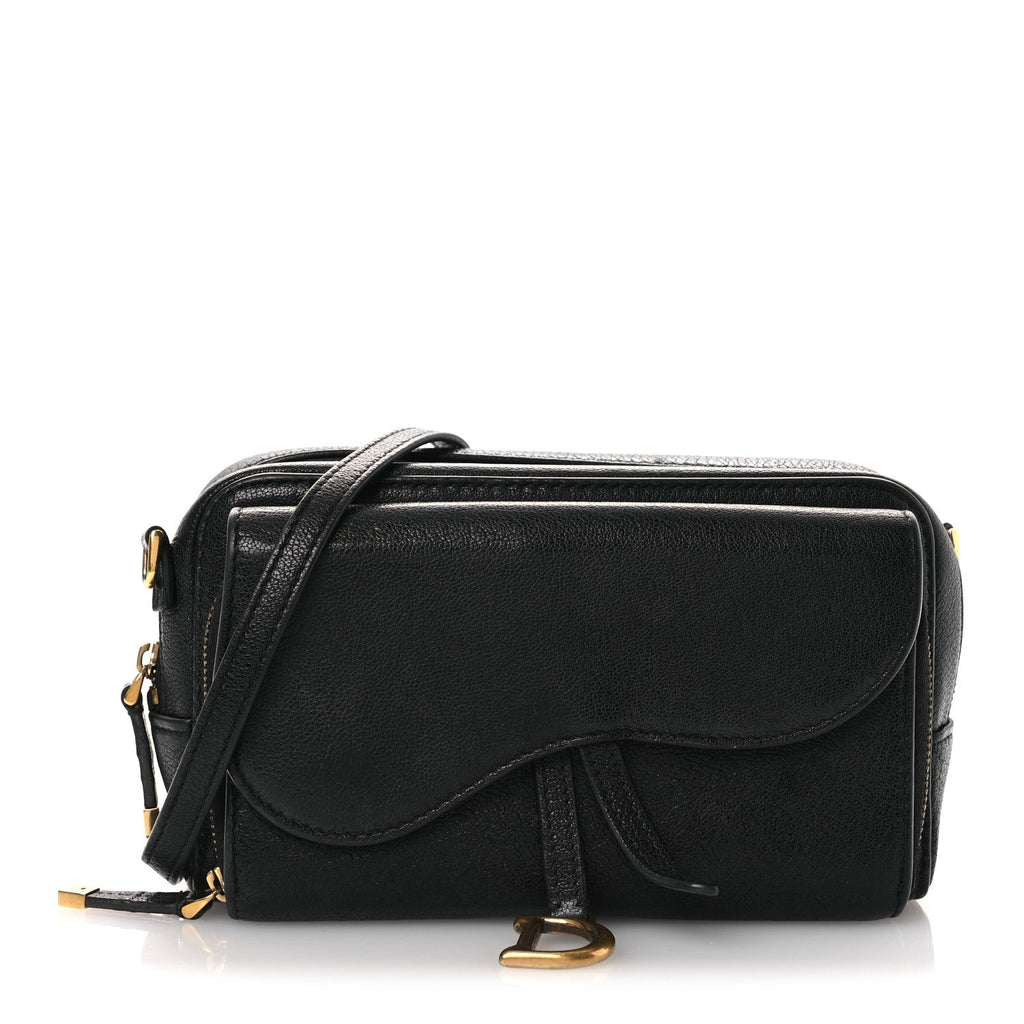Goatskin Double Saddle Pouch Black