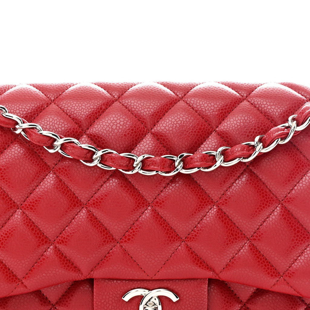 Caviar Quilted Jumbo Double Flap Red