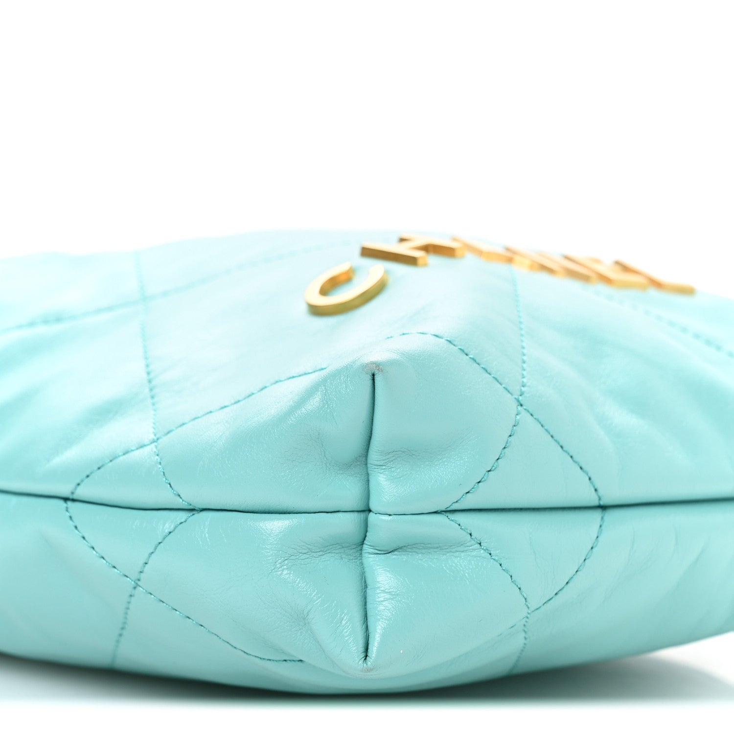 Shiny Calfskin Quilted Mini Chanel 22 Turquoise