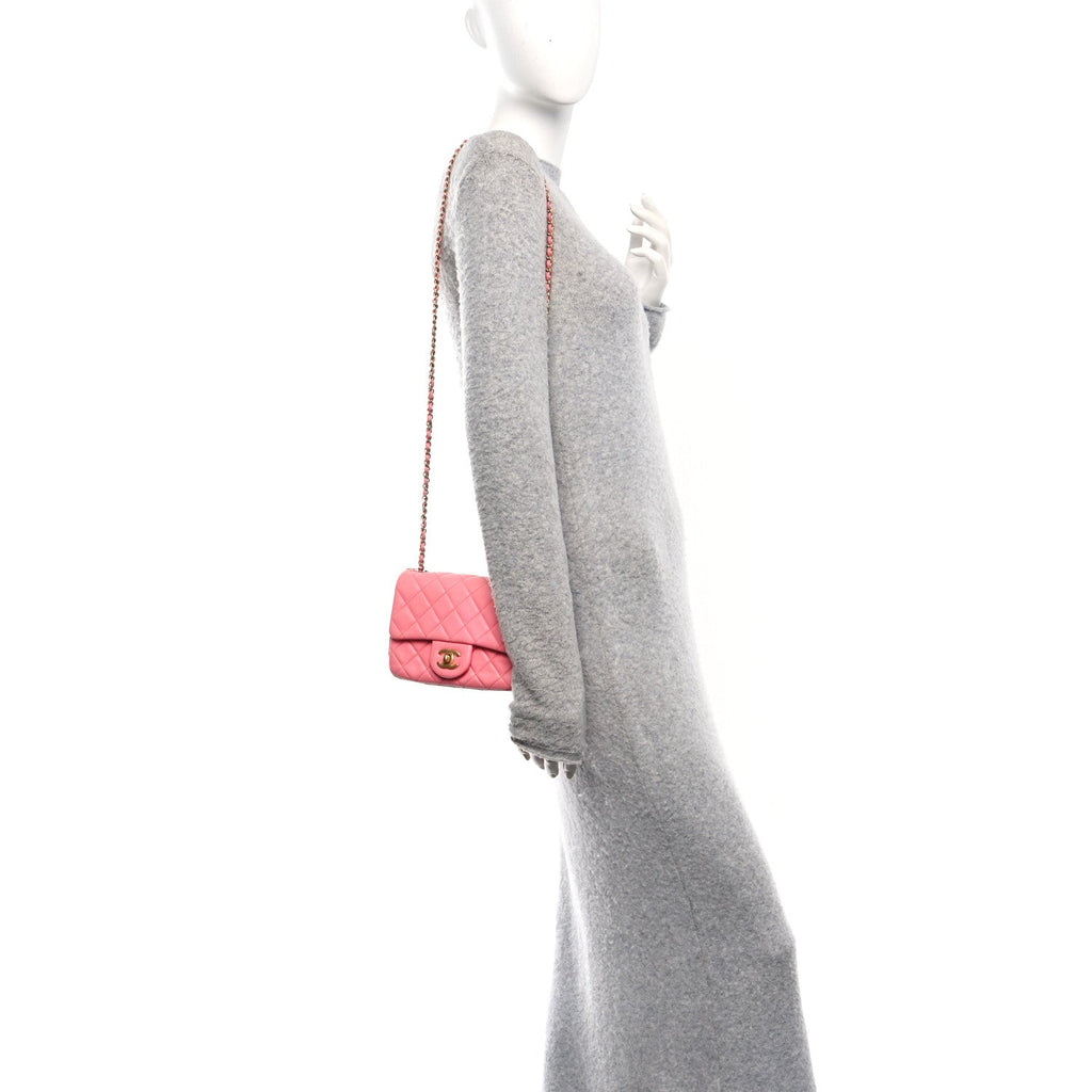 Lambskin Quilted Mini Pearl Crush Flap Pink
