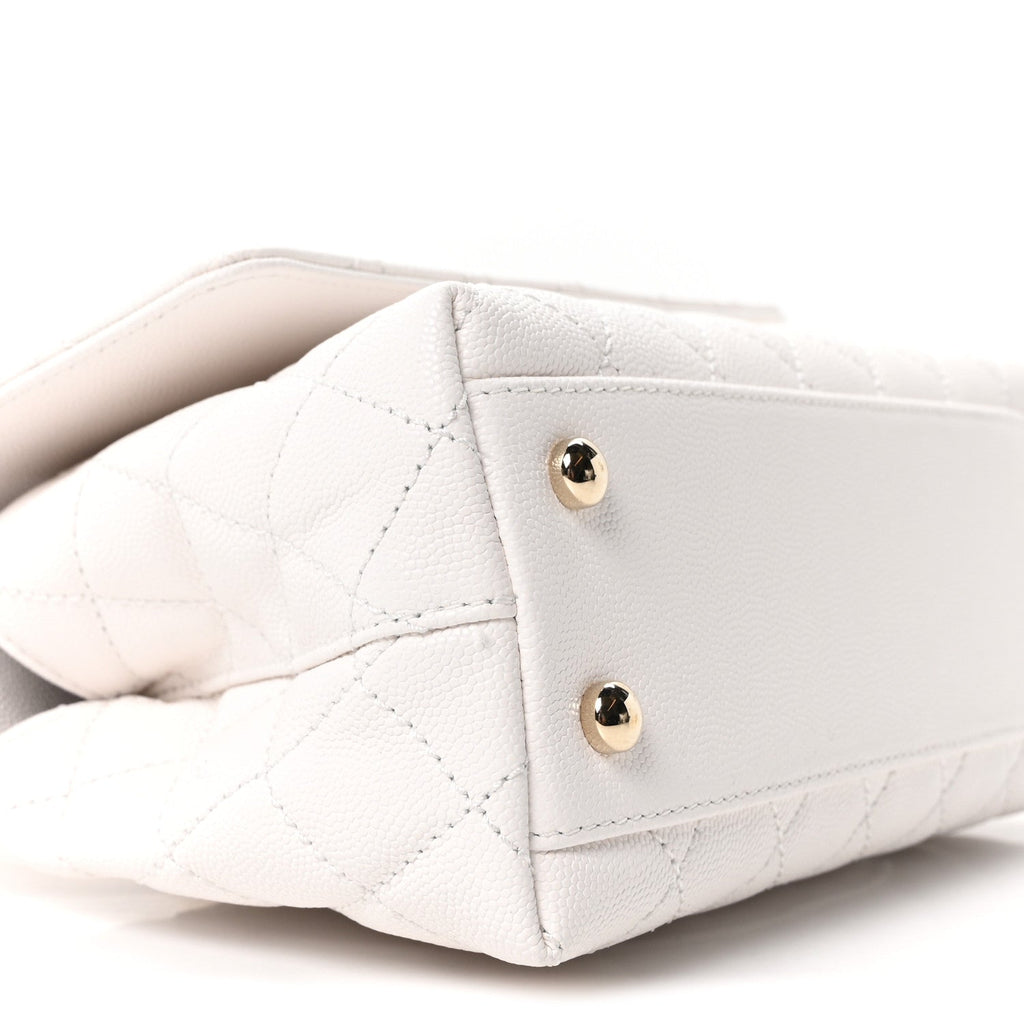 Caviar Quilted Mini Coco Handle Flap White