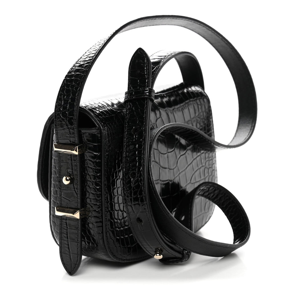 Calfskin Crocodile Embossed JCB Crossbody Bag Black