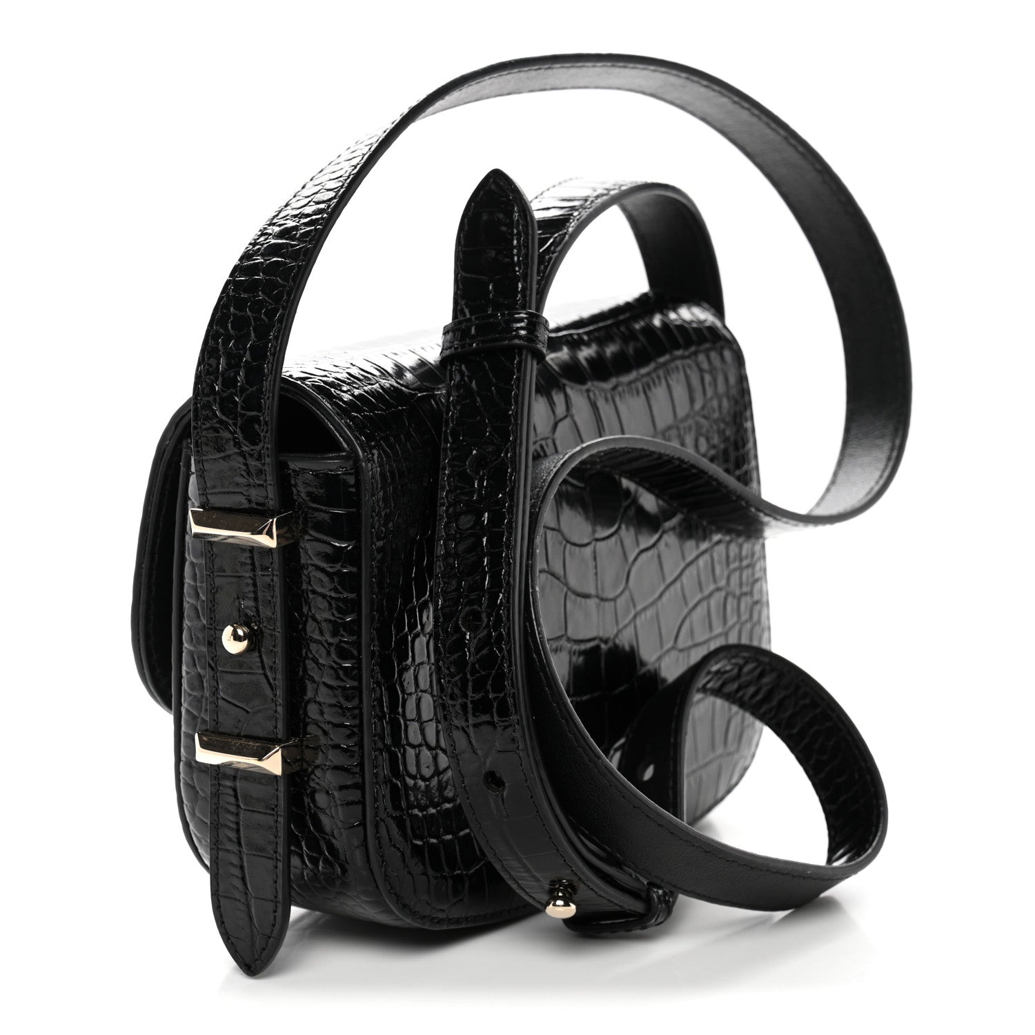 Calfskin Crocodile Embossed JCB Crossbody Bag Black