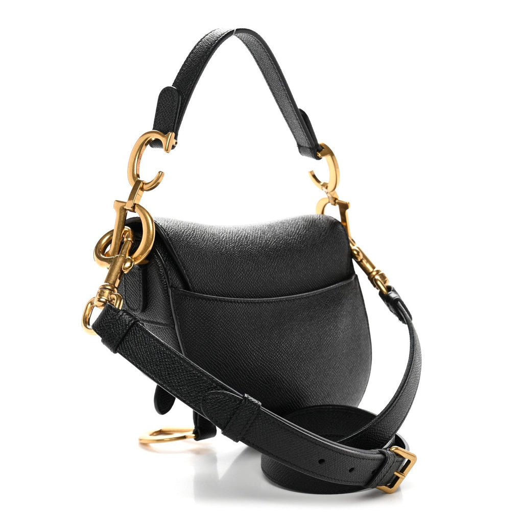 Grained Calfskin Mini Saddle Bag With Strap Black