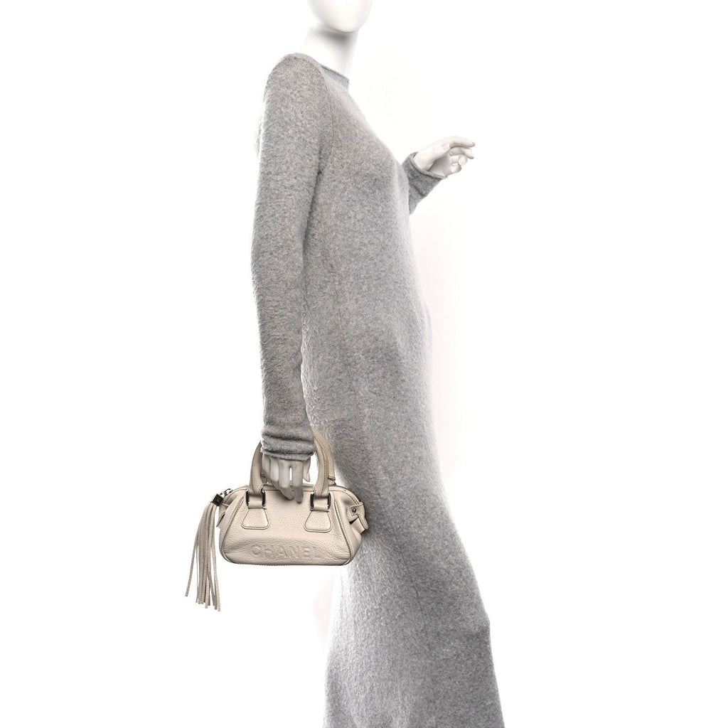 Calfskin Lax CC Small Bowler Bag White