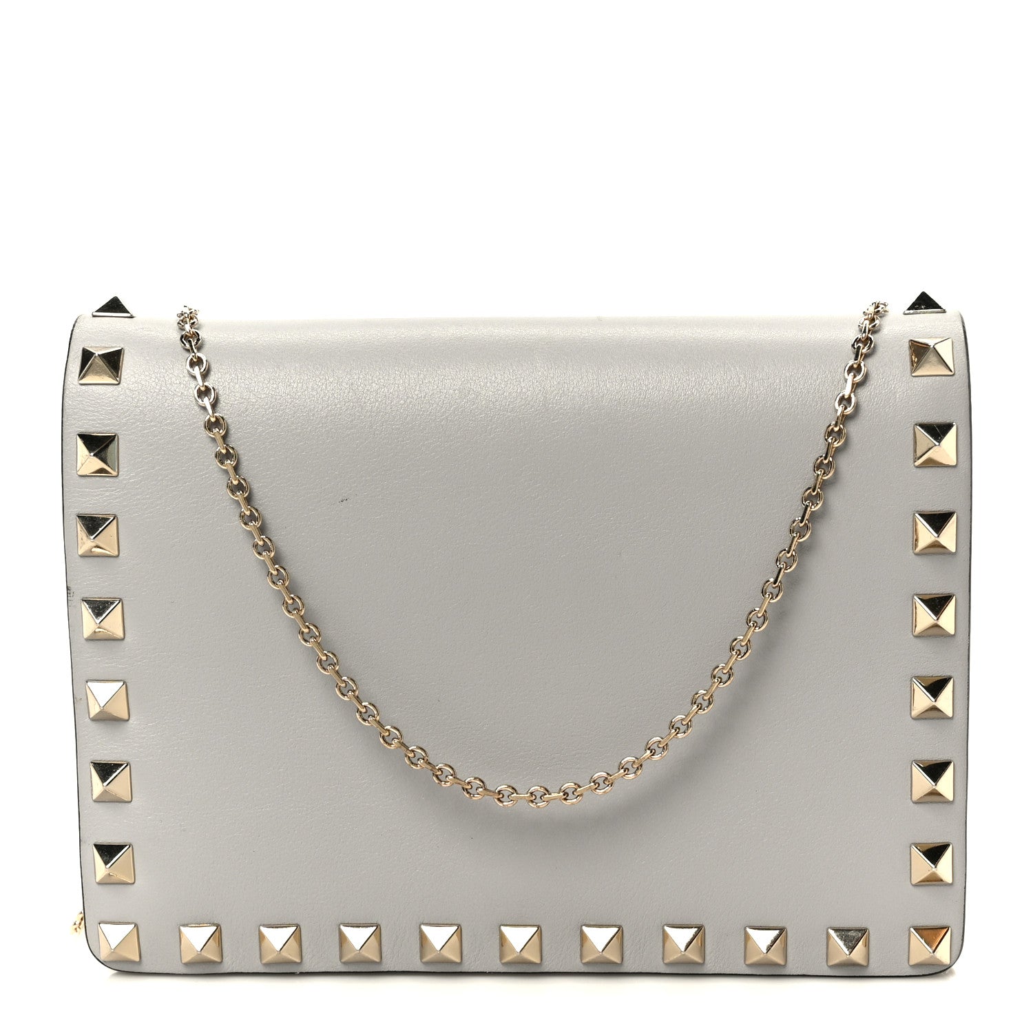 Calfskin Rockstud Wallet On Chain Pastel Grey