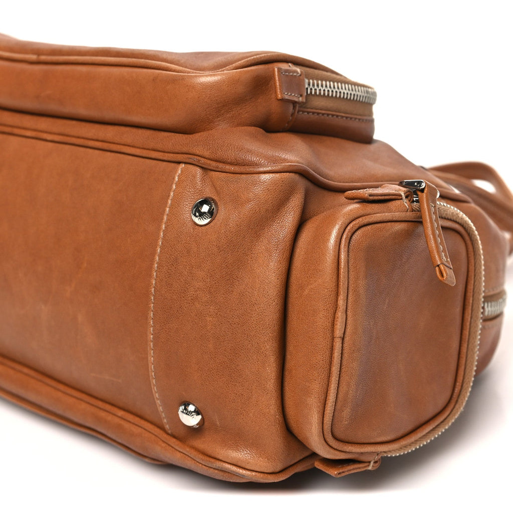 Nappa Pocket Top Handle Bag Caramel