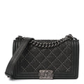 Crumpled Lambskin Medium Studded Boy Flap Black