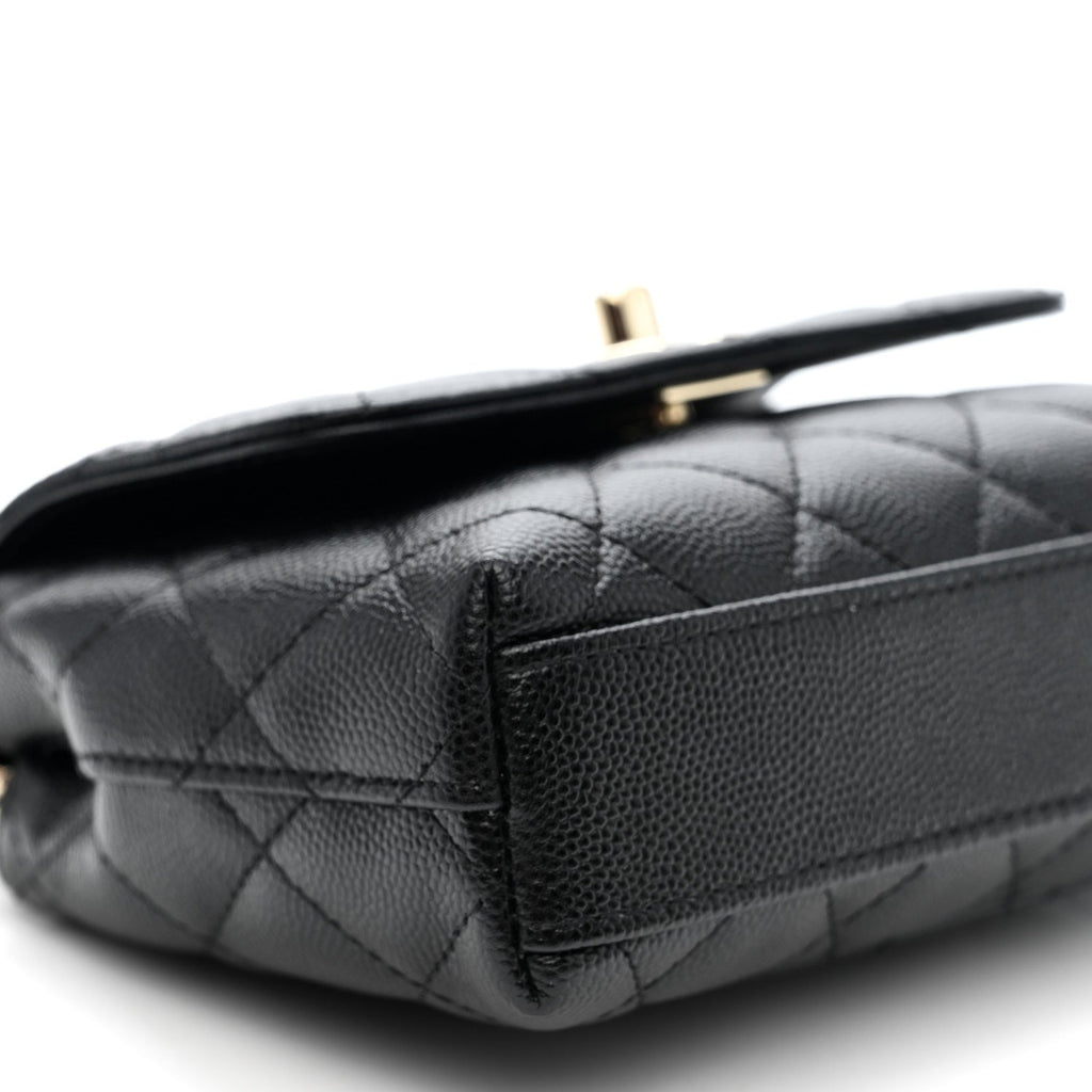 Caviar Quilted Coco Handle Clutch With Chain Black