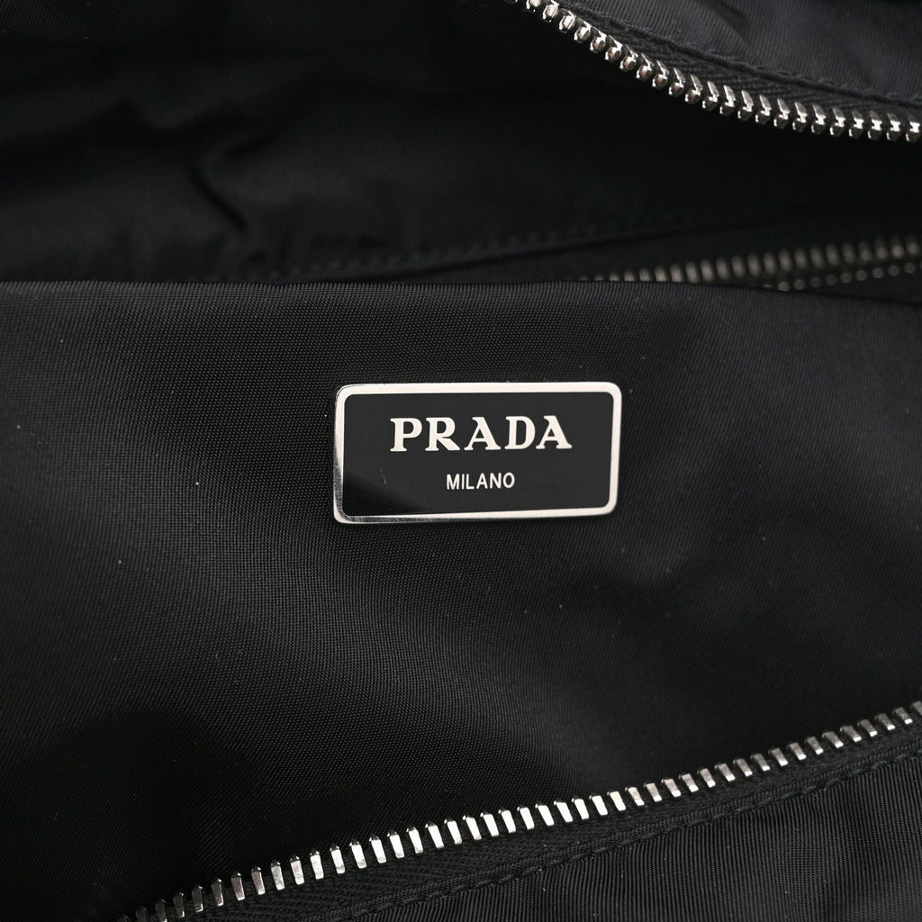 Re-Nylon Nappa Triangle Quilted Padded Medium Double Handled Zip Tote Black