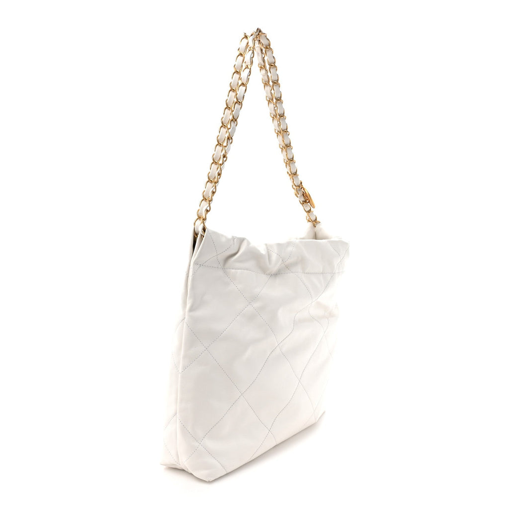 Shiny Calfskin Quilted Small Chanel 22 White