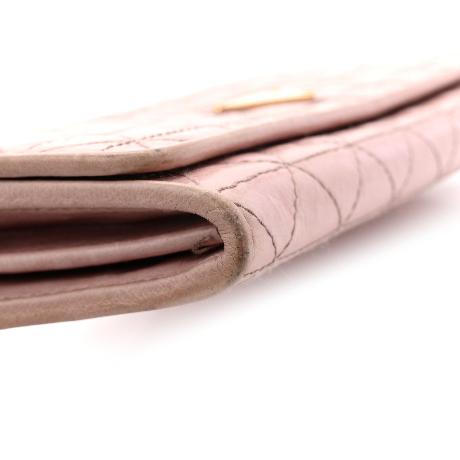 Glossy Calfskin Triangle Quilted Triangle Continental Flap Wallet Light Pink