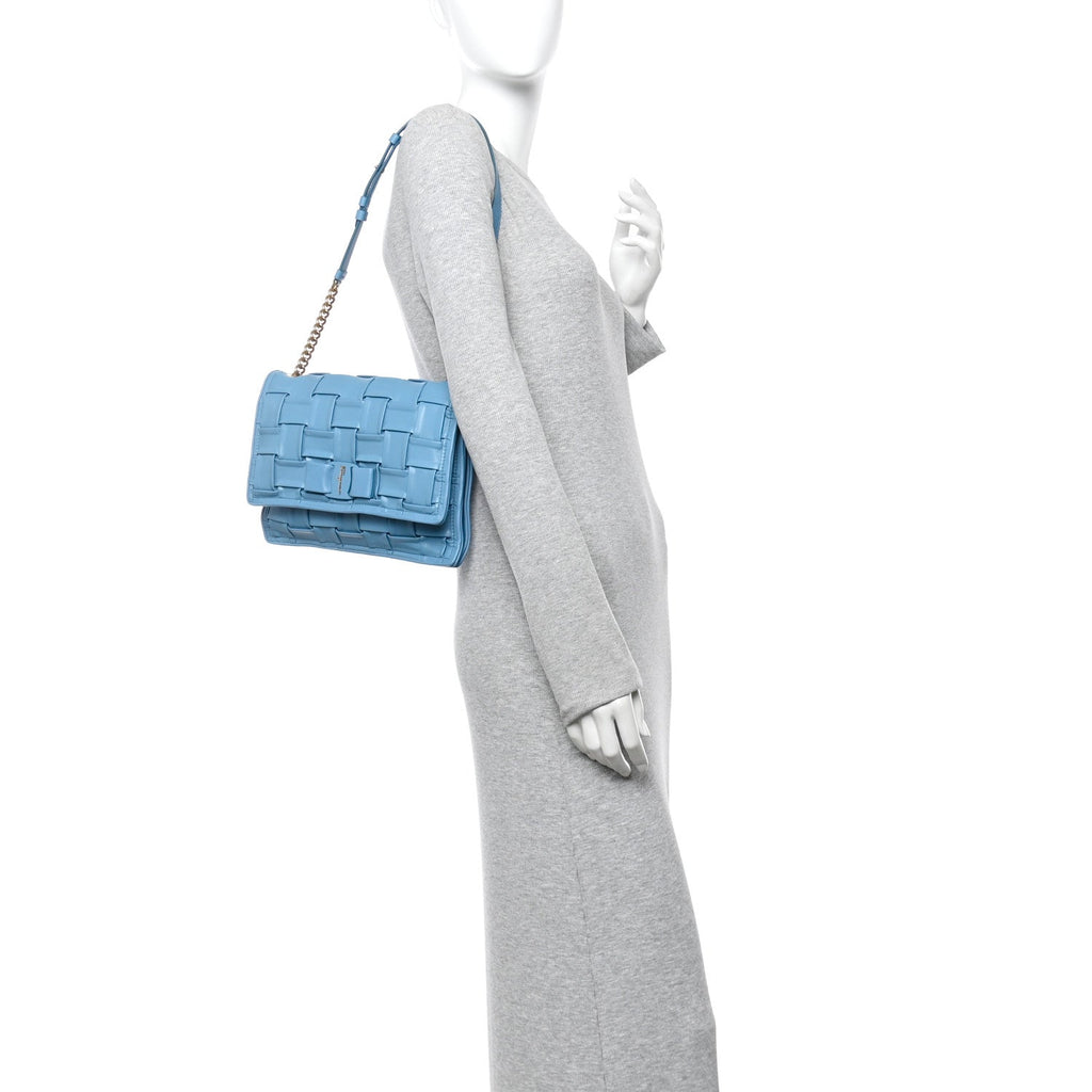 Woven Calfskin Viva Bow Shoulder Bag Blue