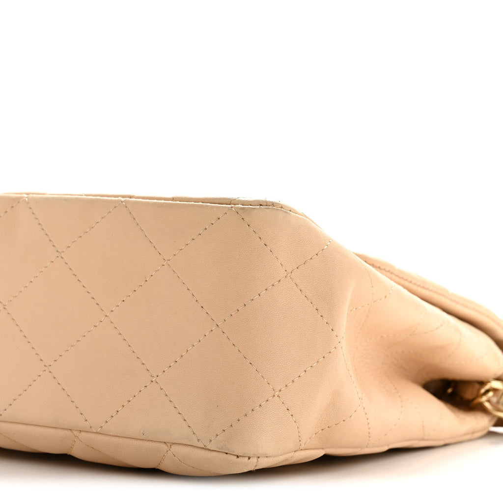 Lambskin Quilted Jumbo Single Flap Beige