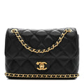 Caviar Quilted Camellia Chain Around Flap Black