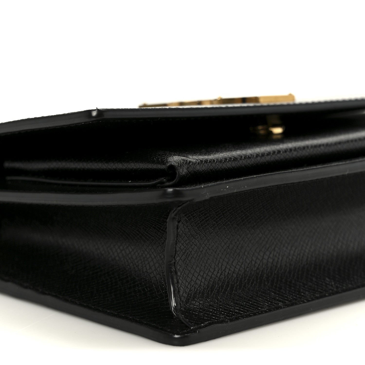 Coated Bark Calfskin Sunset Chain Wallet  Black