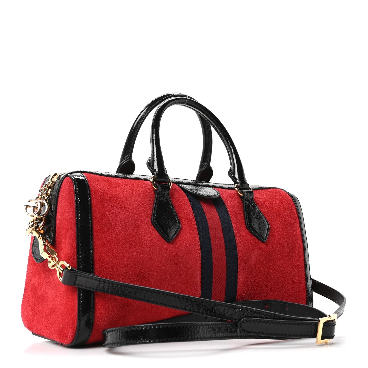 Suede Patent Web Medium Ophidia Boston Hibiscus Red Black