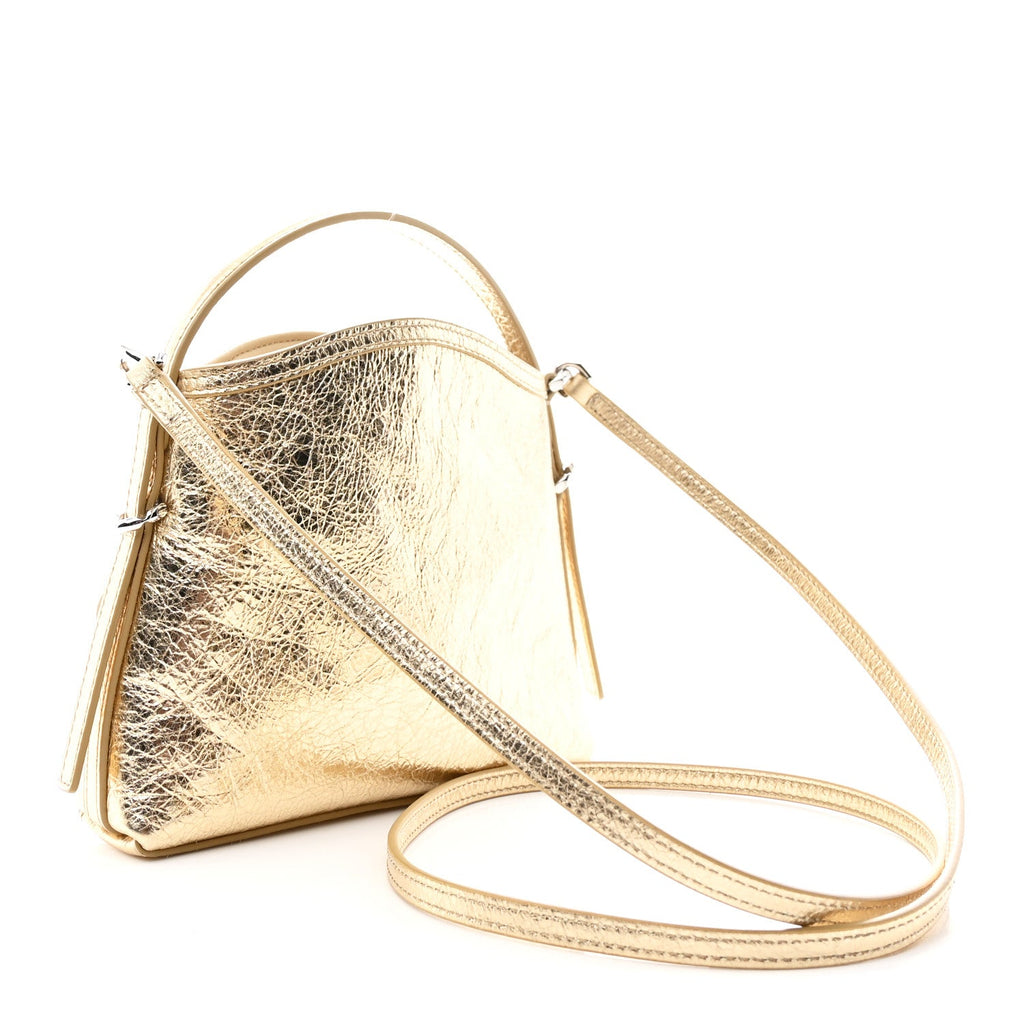 Metallic Tumbled Calfskin Nano Voyou Bag Golden Sand