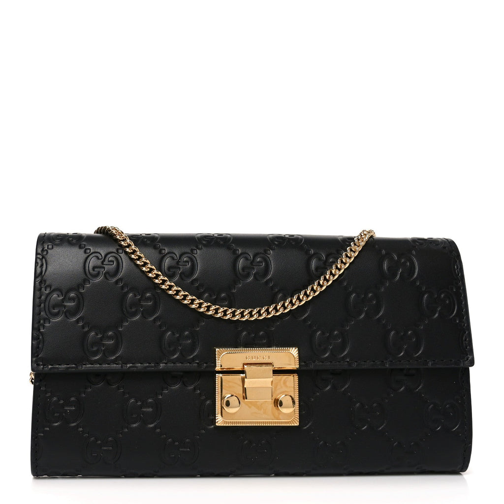 Guccissima Padlock Chain Wallet Black