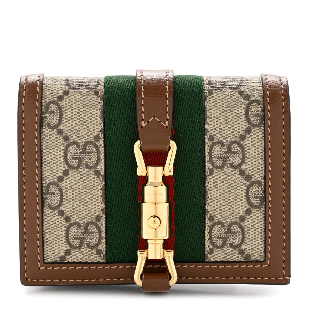GG Supreme Monogram Textured Calfskin Web Jackie 1961  Case Beige Ebony Brown Sugar