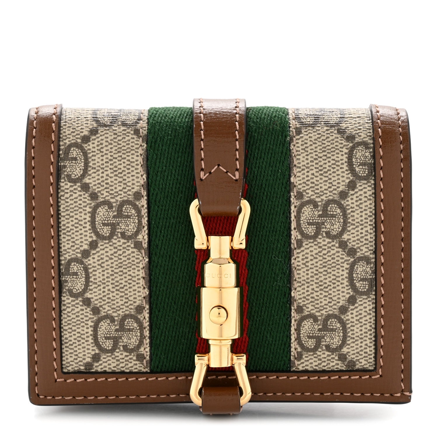 GG Supreme Monogram Textured Calfskin Web Jackie 1961  Case Beige Ebony Brown Sugar