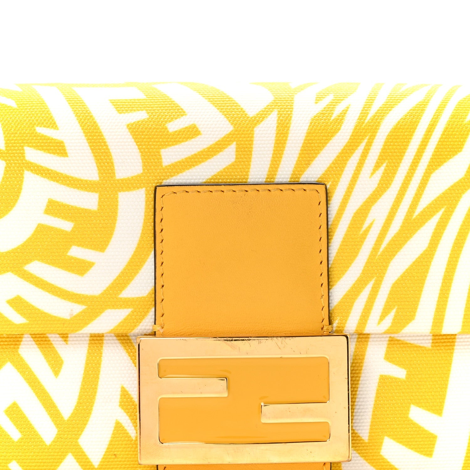 X SARAH COLEMAN Glazed Canvas Vitello King FF Vertigo Mini Baguette 1997 Mimosa White
