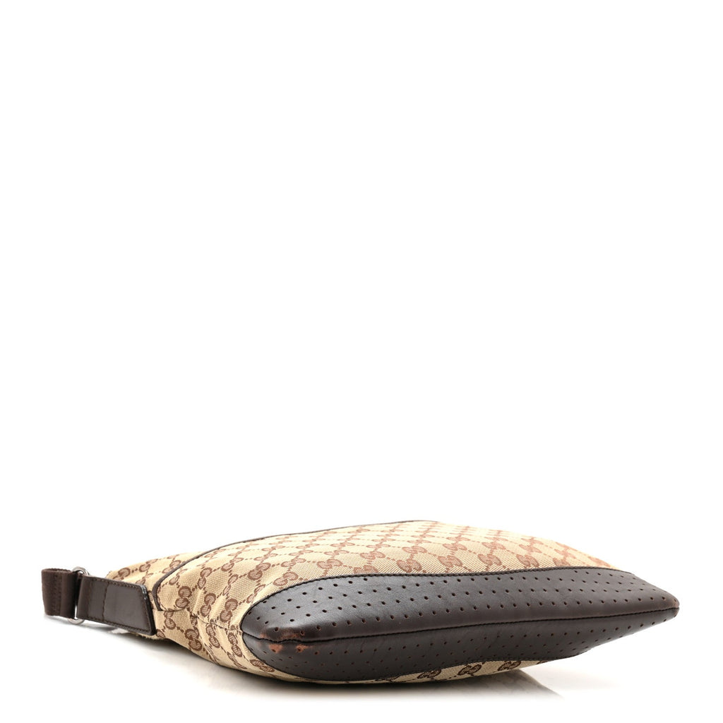 Monogram Calfskin Perforated Medium Flat Messenger Bag Dark Brown