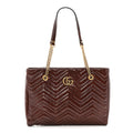 Snakeskin Matelasse Medium GG Marmont Slim Tote Brown