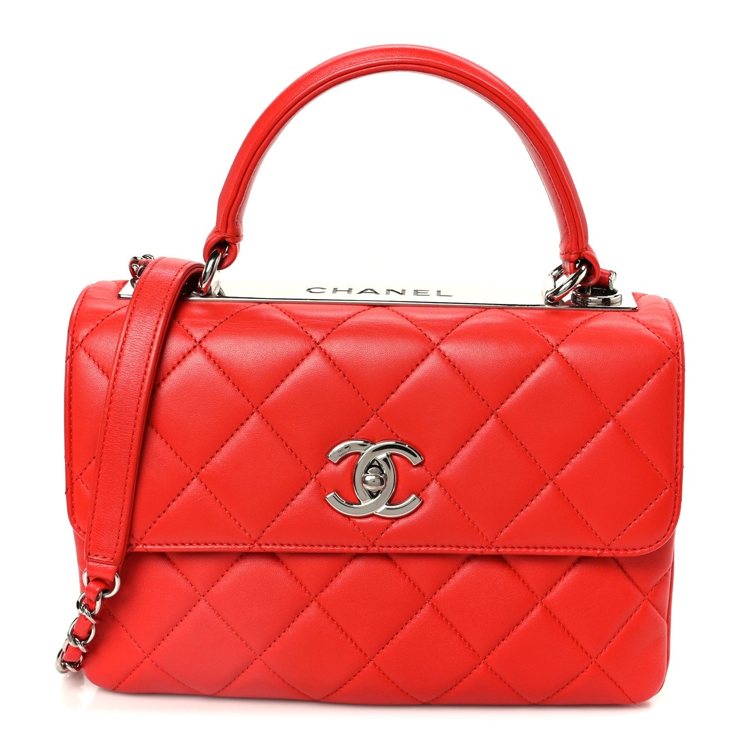 Lambskin Quilted Small Trendy CC Flap Dual Handle Bag Red