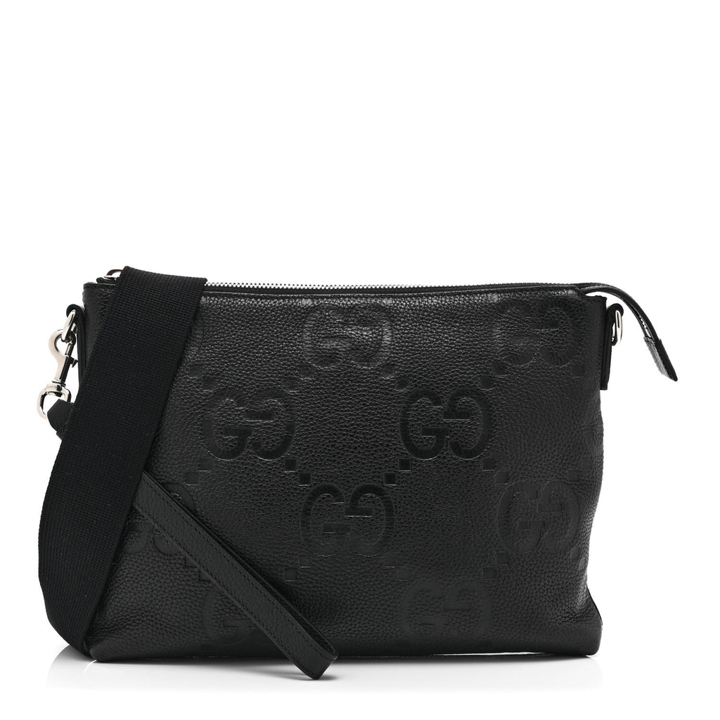 Piuma Calfskin Jumbo GG Embossed Medium Wristlet Messenger Bag Black