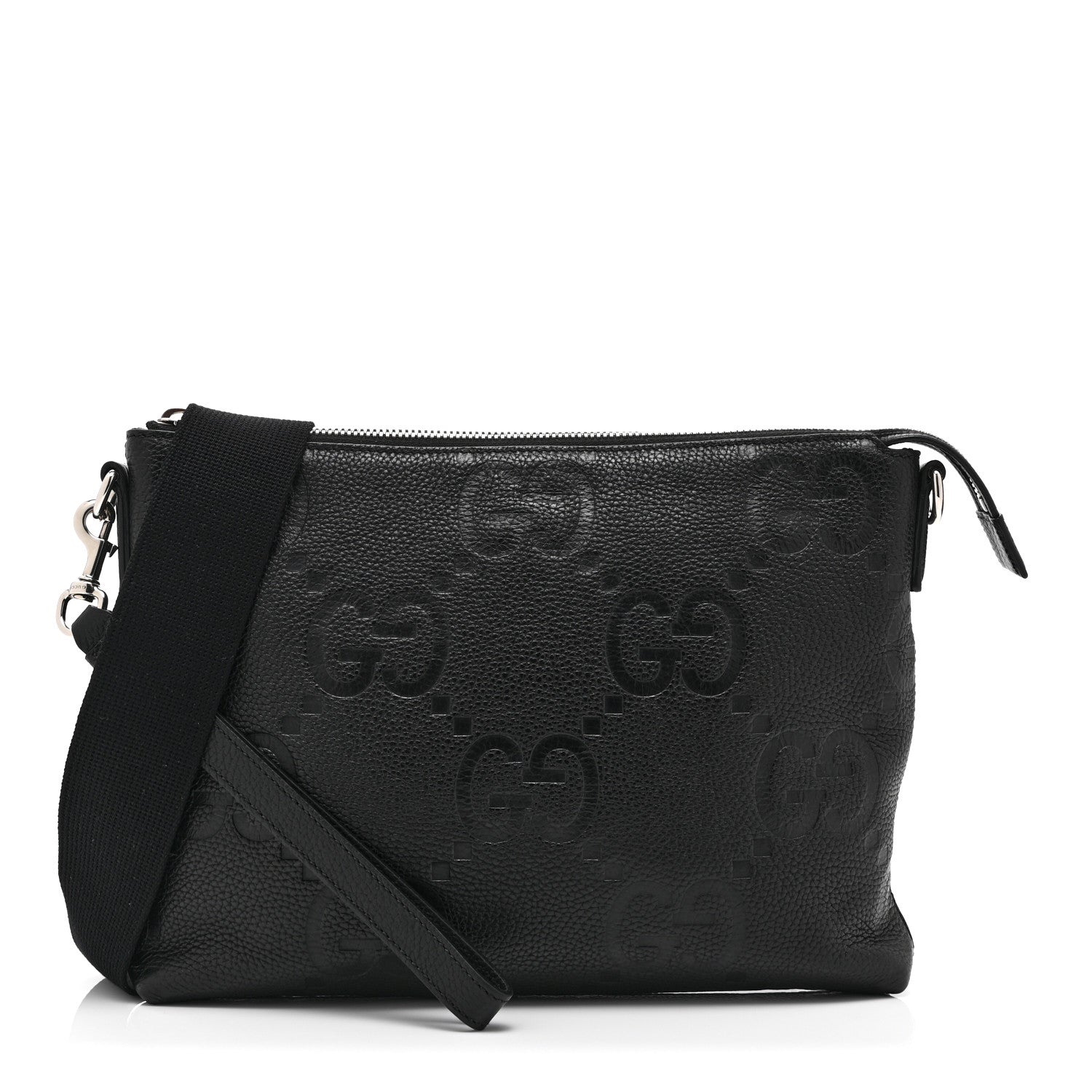 Piuma Calfskin Jumbo GG Embossed Medium Wristlet Messenger Bag Black