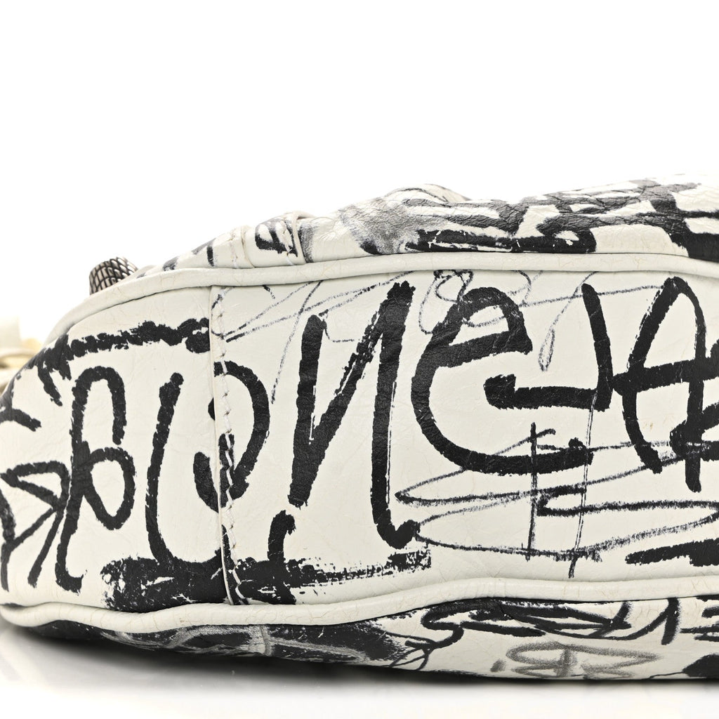 Agneau Arena Graffiti Le Cagole Shoulder Bag XS White Black