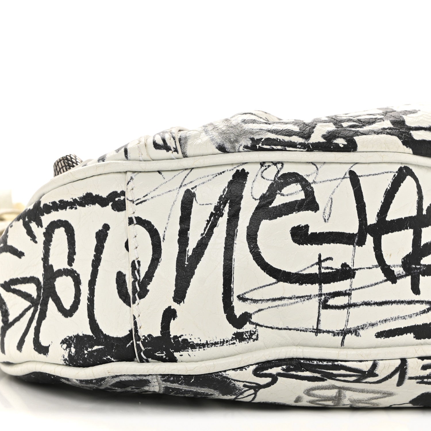 Agneau Arena Graffiti Le Cagole Shoulder Bag XS White Black
