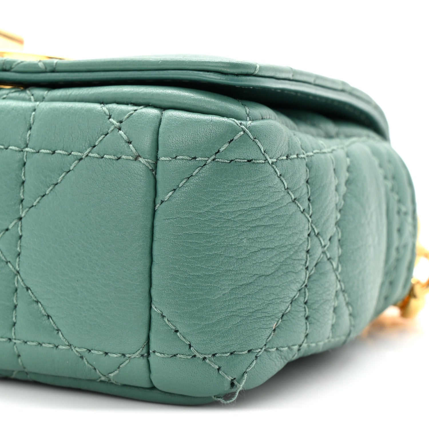 Supple Calfskin Cannage Micro Caro Bag Vert Tundra