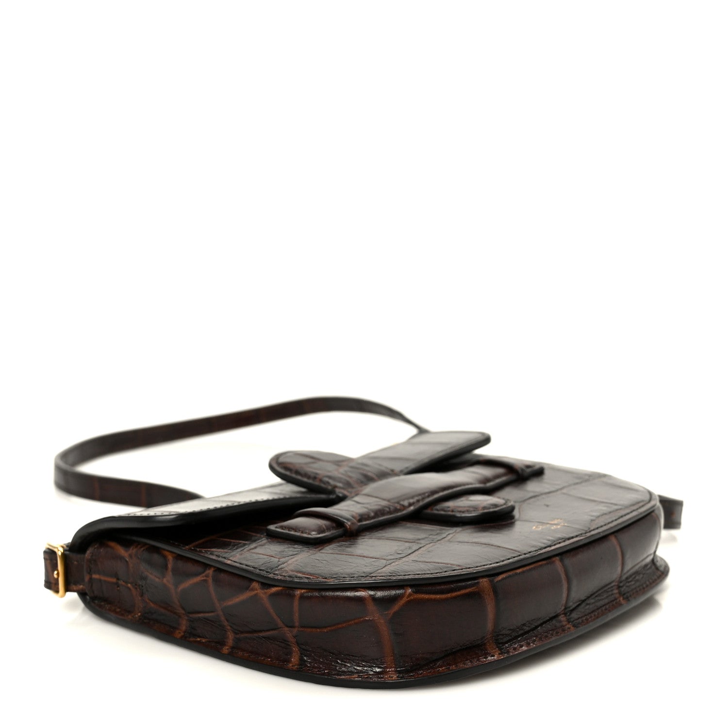Crocodile Embossed Calfskin Mini Symmetrical Bag Brown