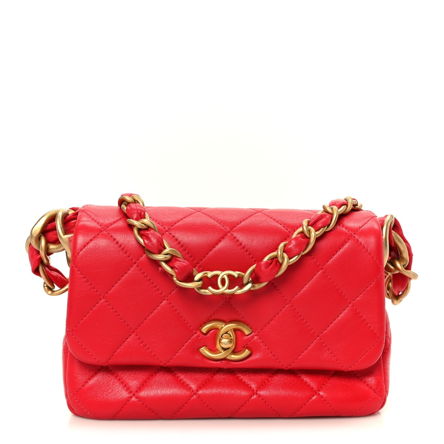 Lambskin Quilted Small Flap Red