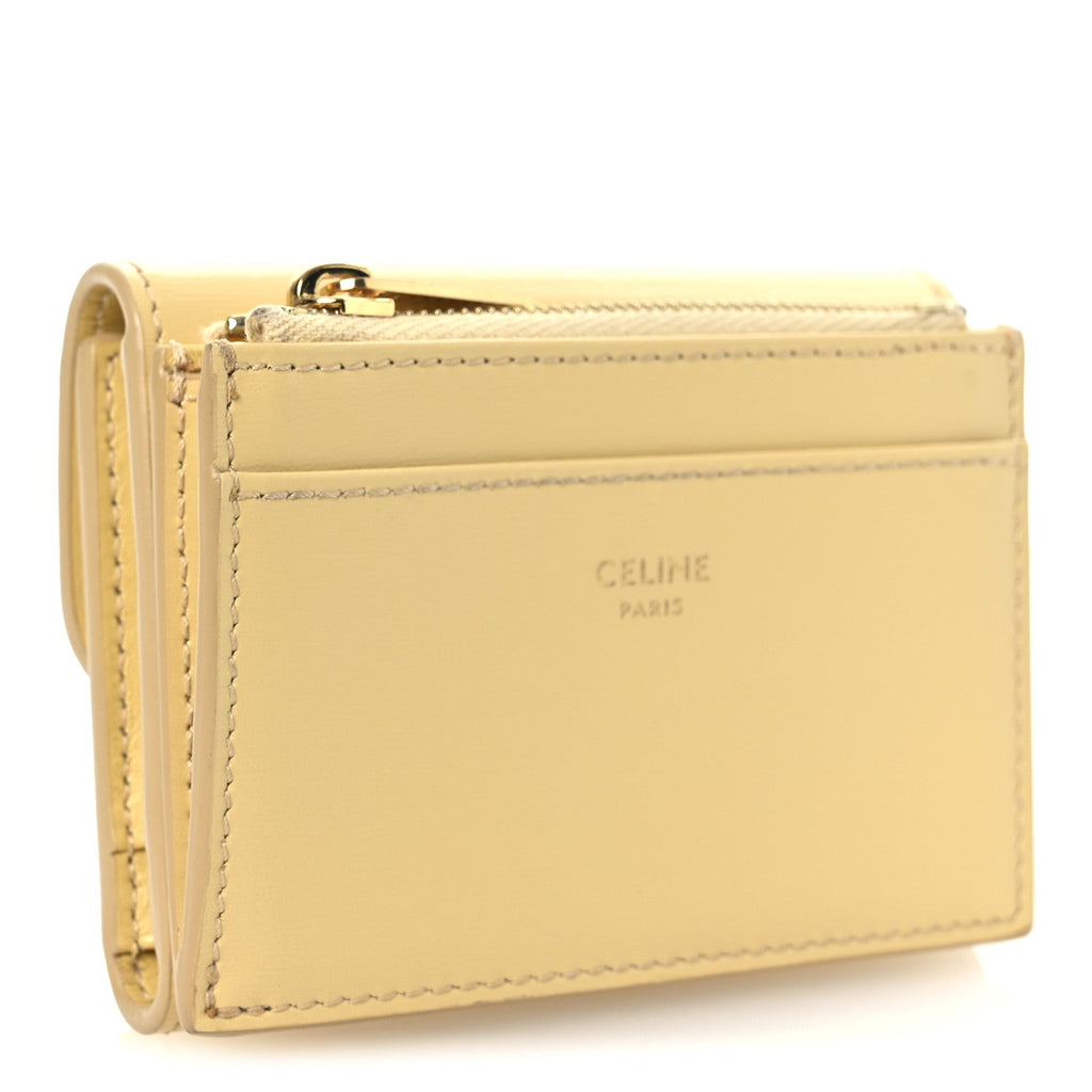 Shiny Calfskin Compact Triomphe Wallet With Coin Purse Pollen