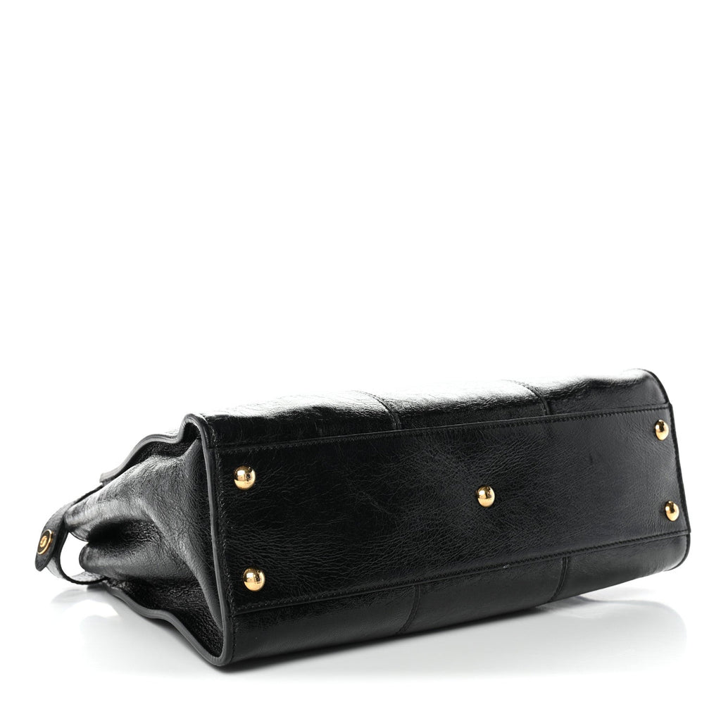 Agnello Old Shine Medium Peekaboo Iconic Satchel Black