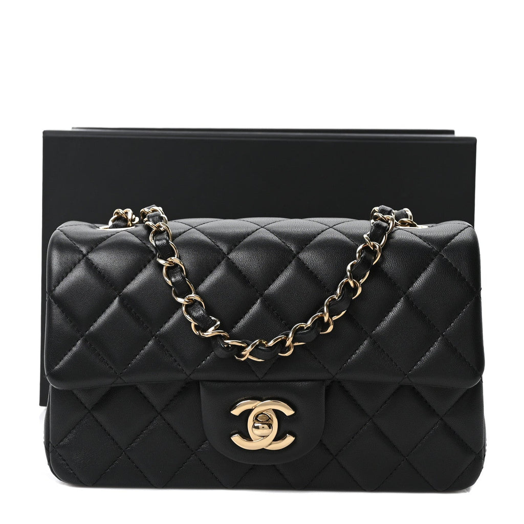 Lambskin Quilted Mini Rectangular Flap Black