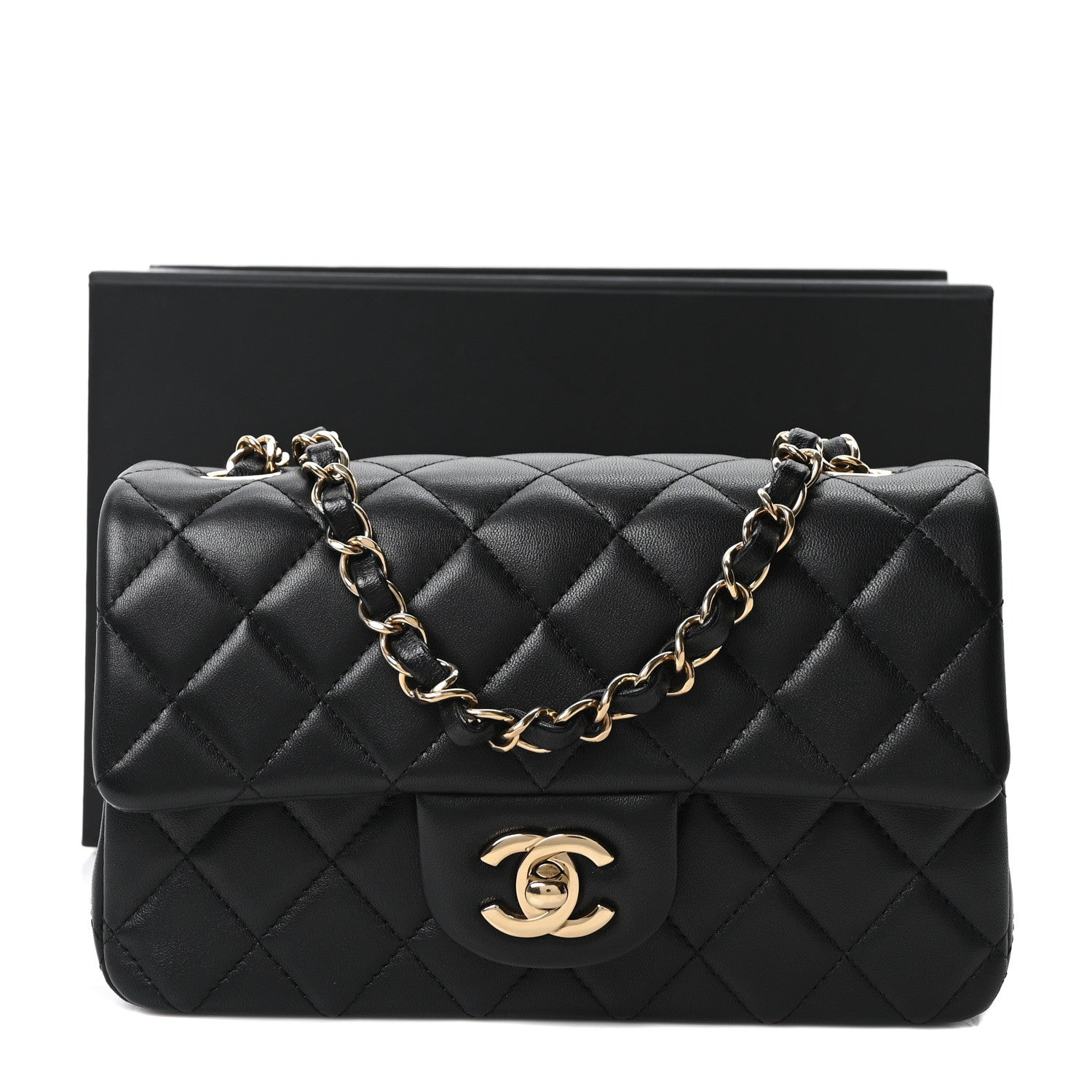 Lambskin Quilted Mini Rectangular Flap Black