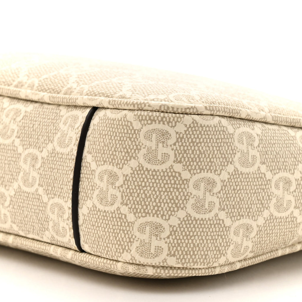 GG Supreme Monogram Textured Calfskin Small Emblem Shoulder Bag Beige Mystic White