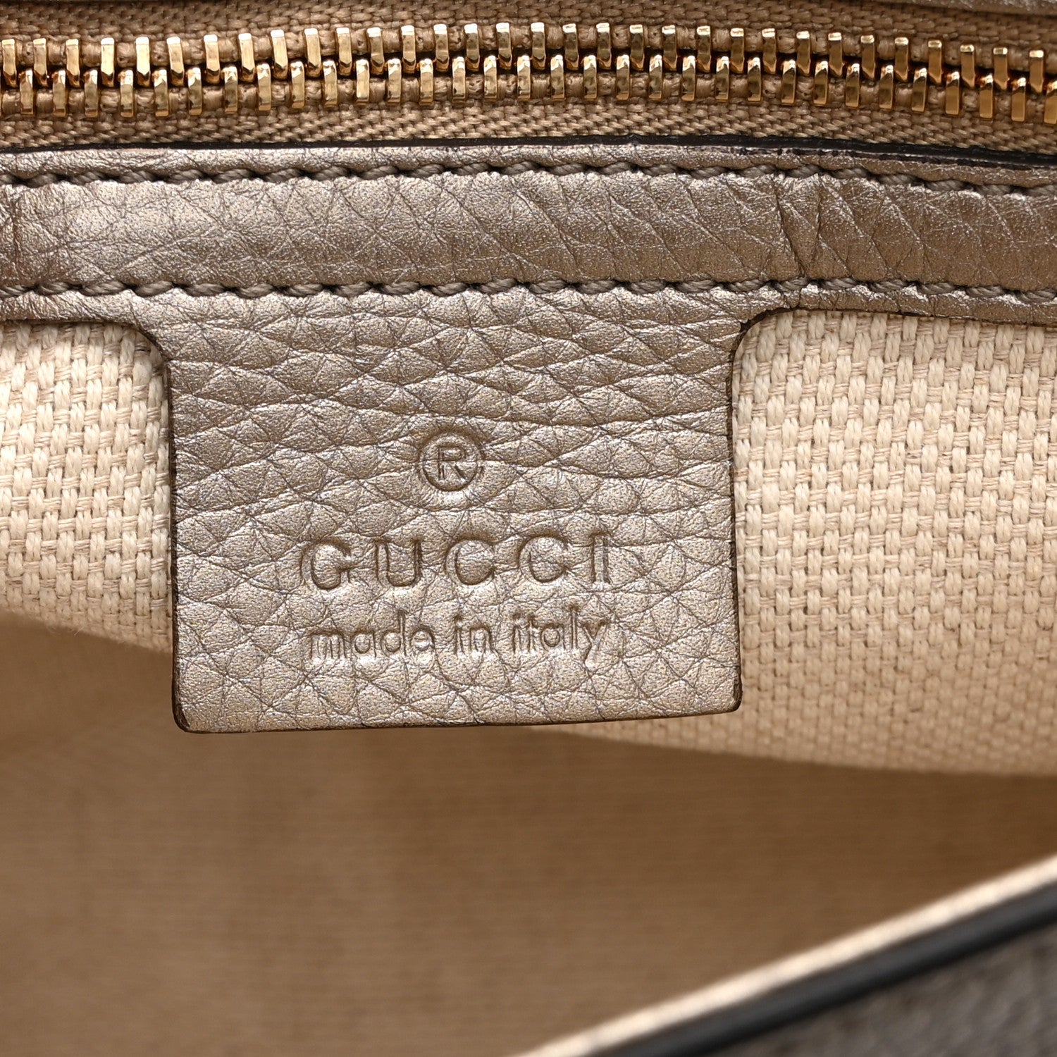 Metallic Pebbled Calfskin Medium Soho Flap Crossbody Golden Beige