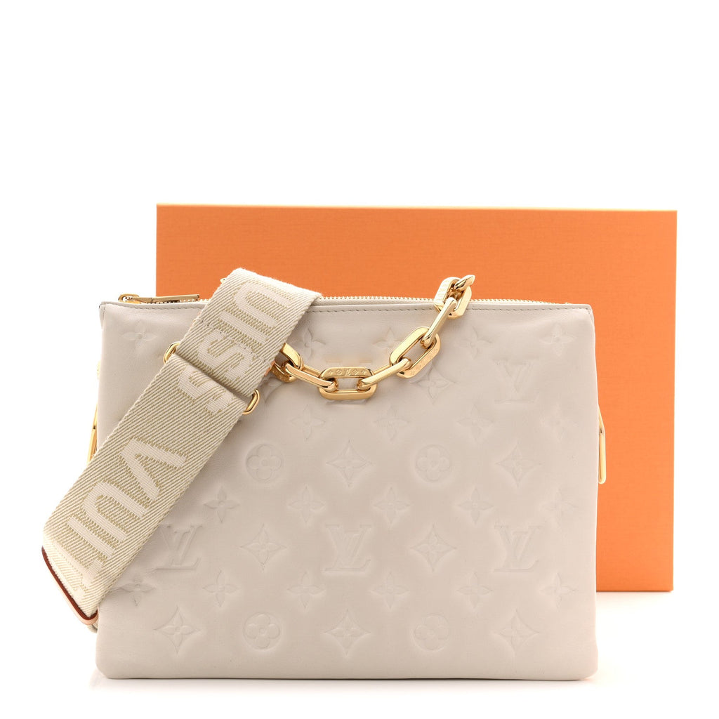 Lambskin Embossed Monogram Coussin PM Beige Cream