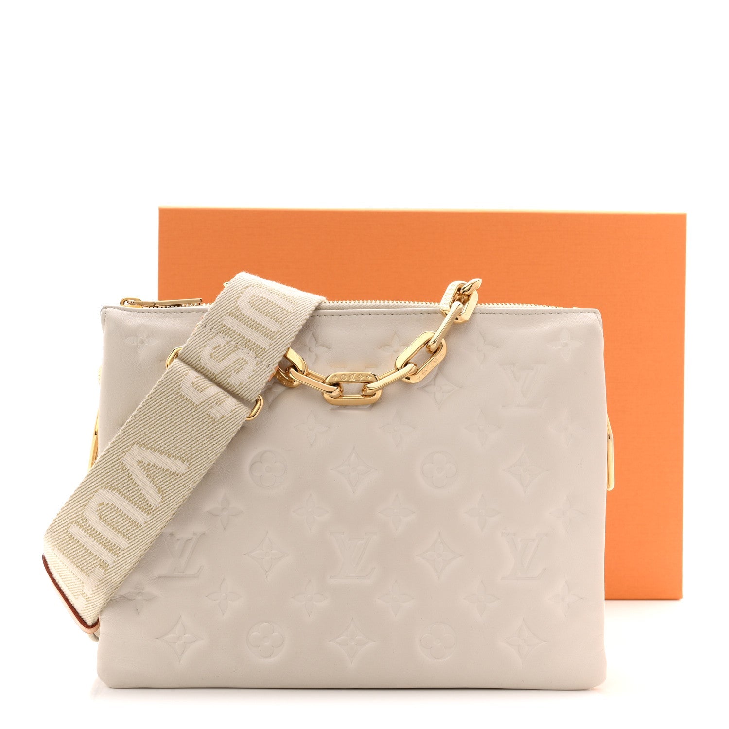 Lambskin Embossed Monogram Coussin PM Beige Cream