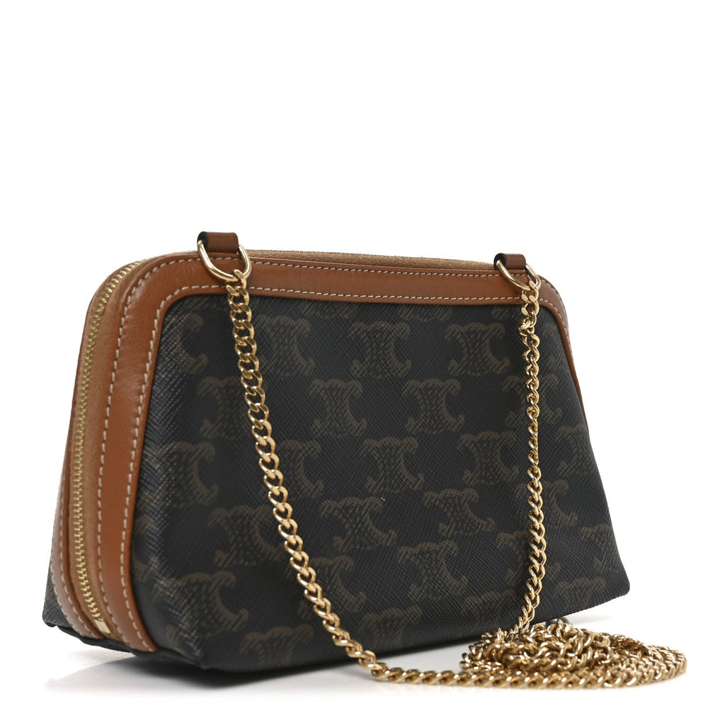 Triomphe Canvas Lambskin Clutch On Chain Tan