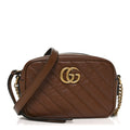 Glazed Calfskin Matelasse Diagonal Mini GG Marmont Chain Shoulder Bag Cuir