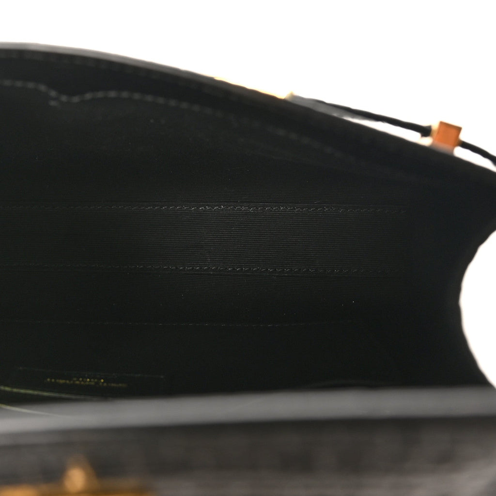 Shiny Calfskin Crocodile Embossed Small Manhattan Baguette Black