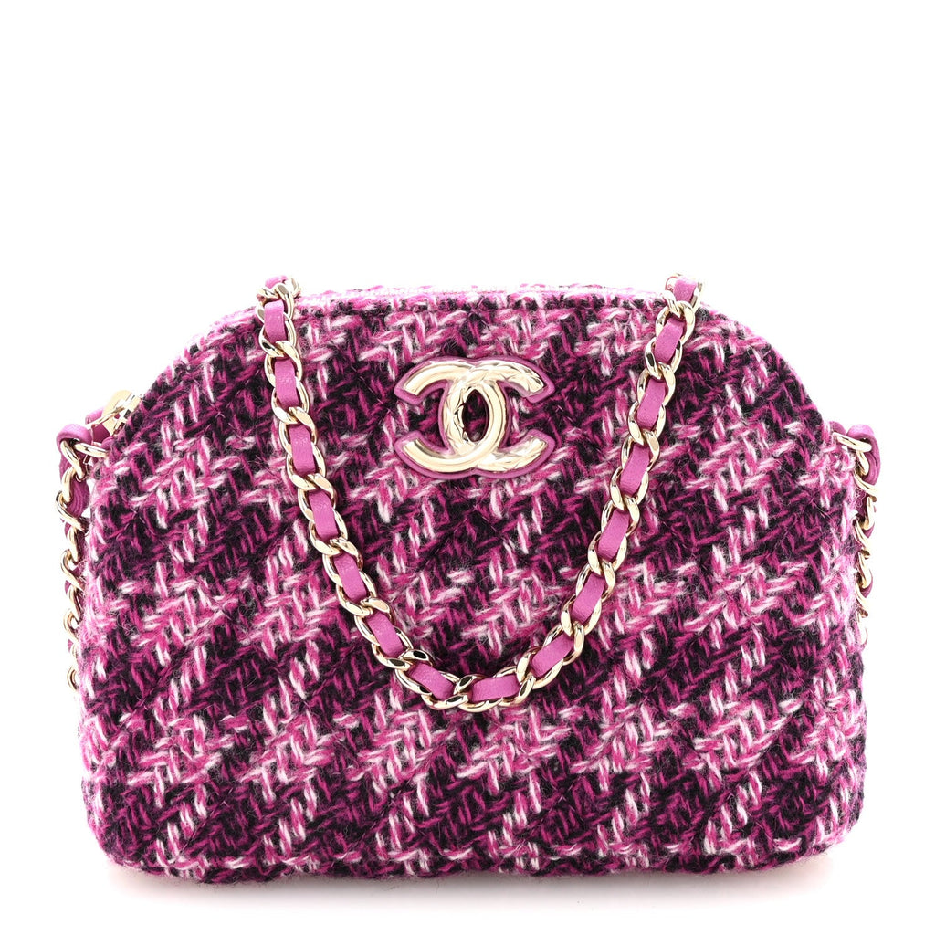 Tweed Quilted Mini Clutch With Chain Purple