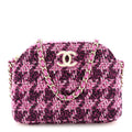 Tweed Quilted Mini Clutch With Chain Purple